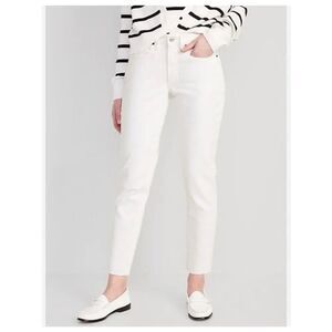 Old Navy White Cotton Denim Curvy OG Straight High Rise Fray Cuff Tall Jeans NEW